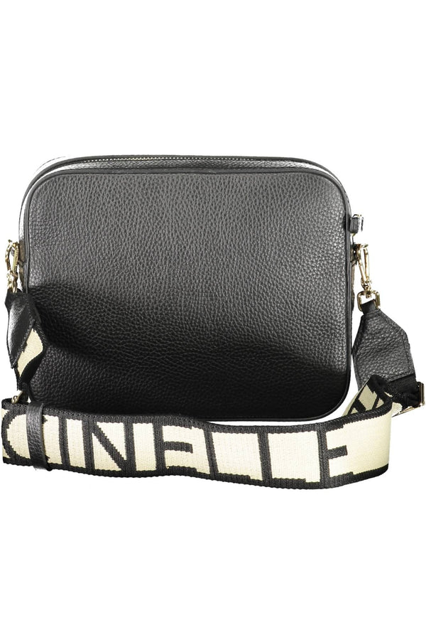 Elegant Black Leather Shoulder Bag with Contrasting Details