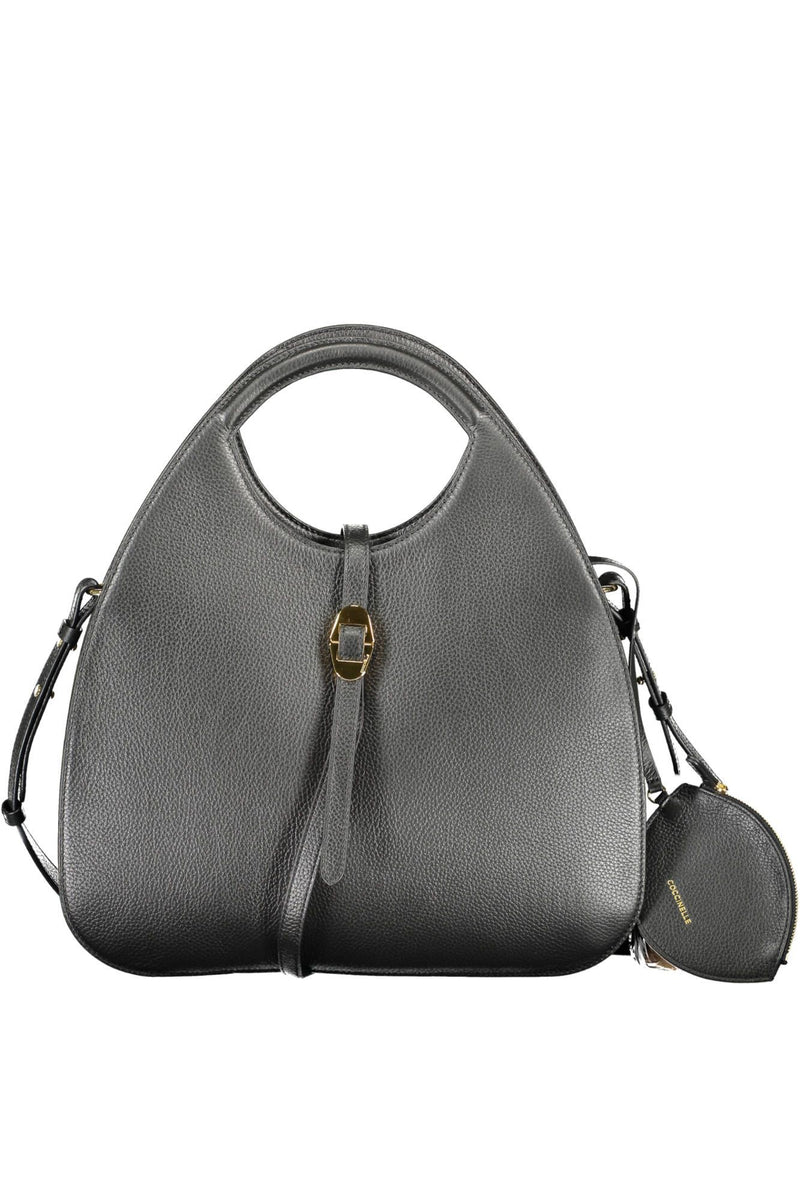 Elegante bolso de cuero negro con correa extraíble