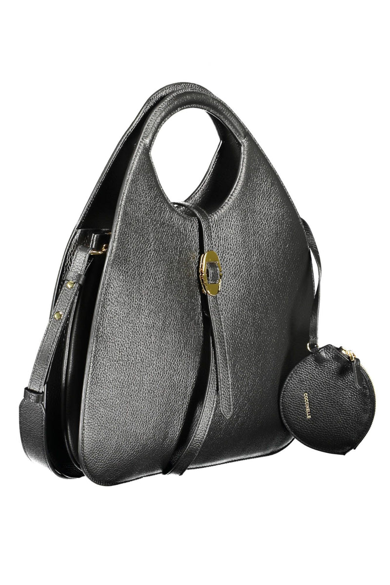 Elegante schwarze Lederhandtasche mit abnehmbarem Riemen