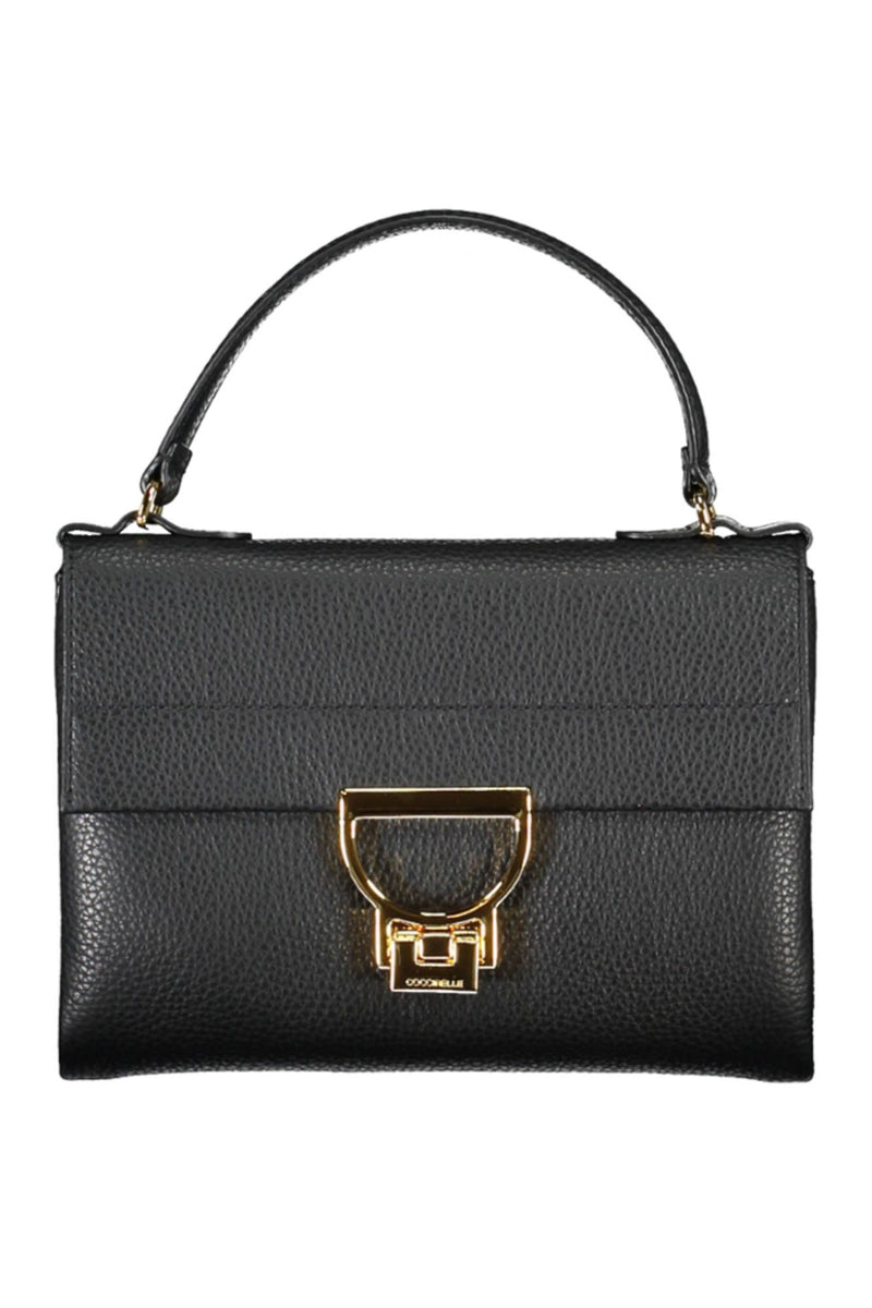 Chic Black Leather Handbag with Twist Lock