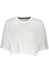 Elegante tee logo bianco con scollo ampio