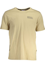 Tee de algodón de cuello redondo beige con estampado de logotipo