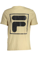 T-shirt en coton à cou rond beige avec imprimé logo