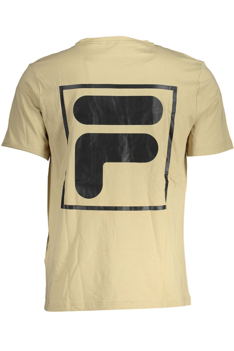 Beige runde Künste Baumwoll -T -Shirt mit Logoabdruck