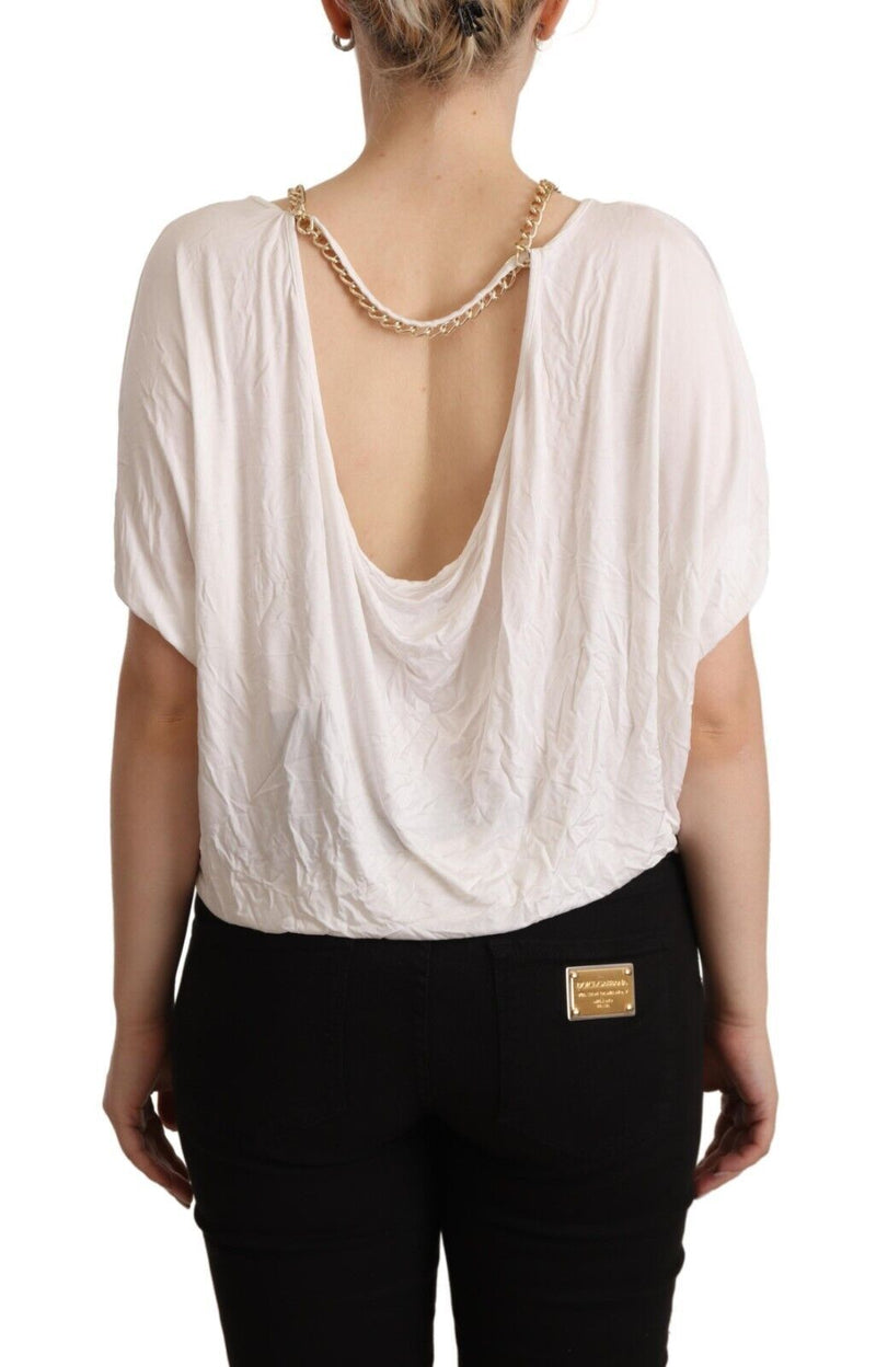 Top de camiseta de cadena de oro blanca elegante