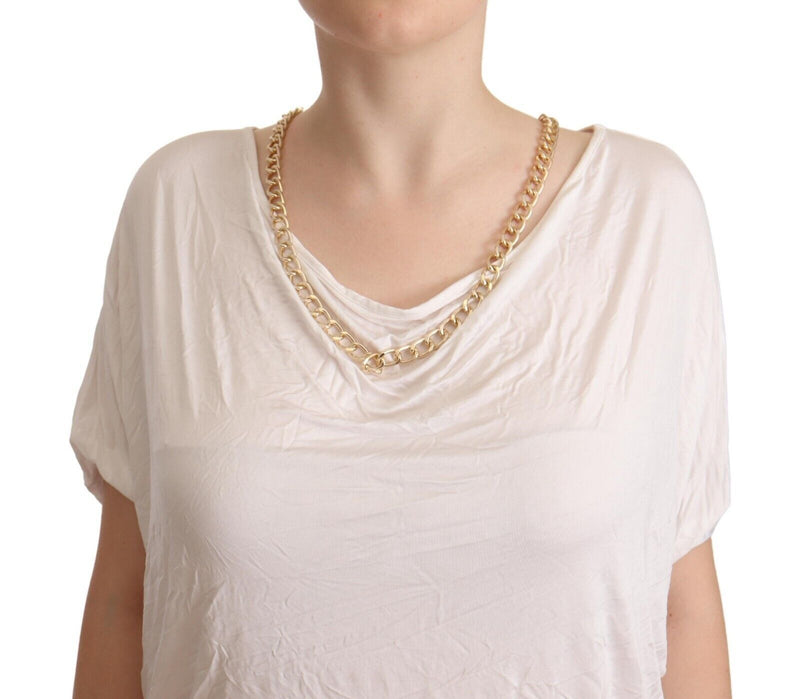 Top de camiseta de cadena de oro blanca elegante