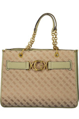 Elegant Green Polyester Handbag with Logo Detail