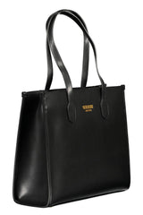 Bolso de hombro de poliuretano negro elegante