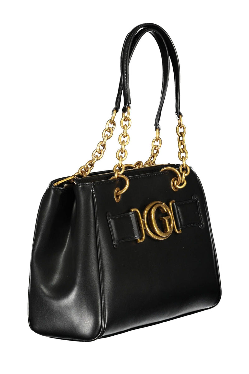 Chic Black Contrasting Detail Bag à double manche