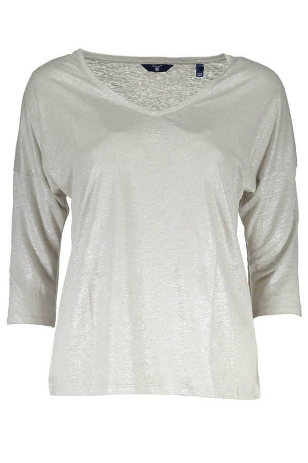 Elegant Gray V-Neck Sweater with 3/4 Sleeves