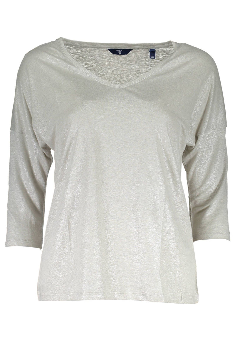 Elegante maglione grigio a V con 3/4 maniche