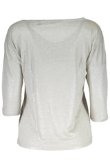 Elegante maglione grigio a V con 3/4 maniche