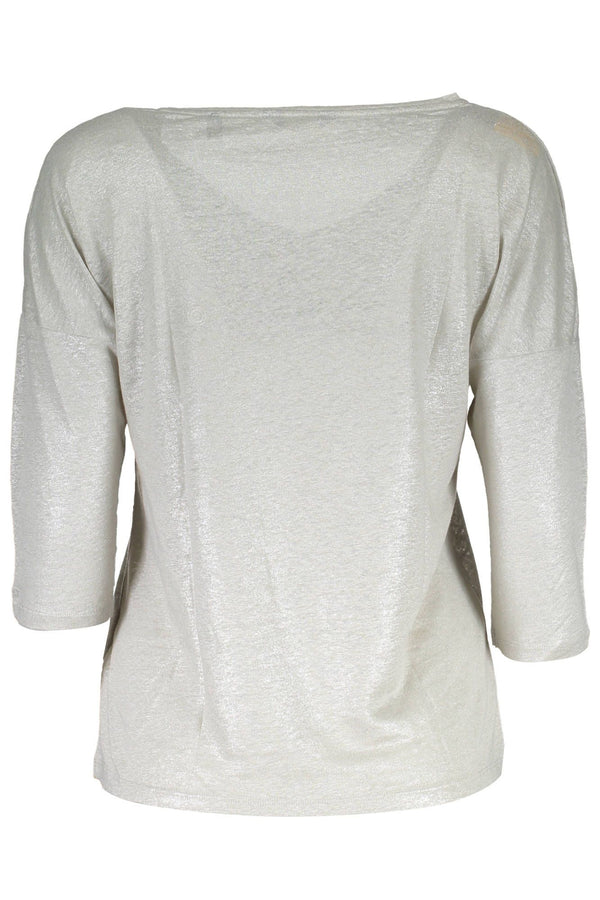 Elegante maglione grigio a V con 3/4 maniche