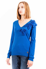 Embroidered V-Neck Long Sleeve Sweater