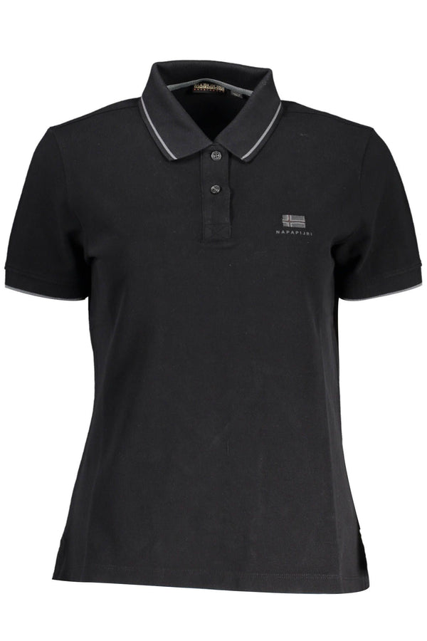 Elegante polo negro de manga corta con bordados