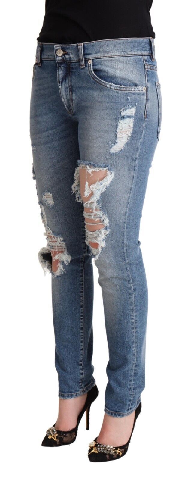 Jean skinny en denim en détresse chic