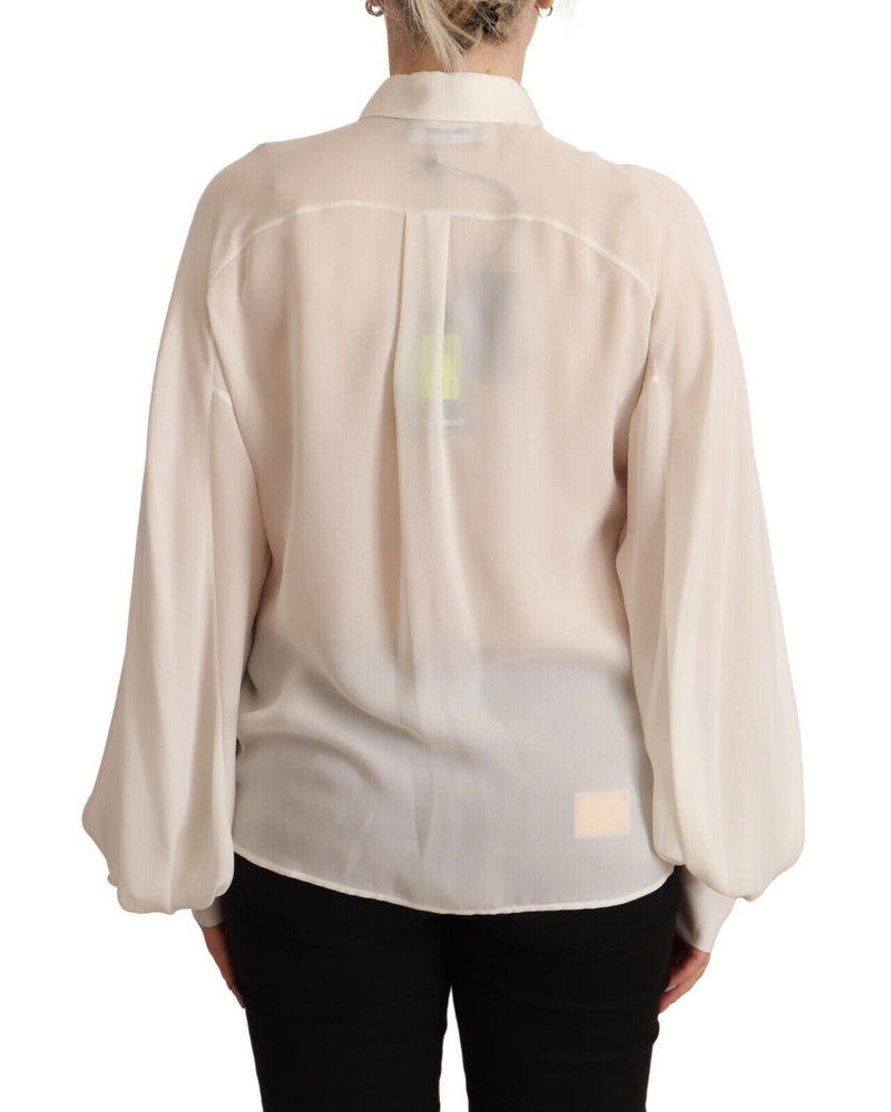 Elegante blusa de manga larga de seda blanca