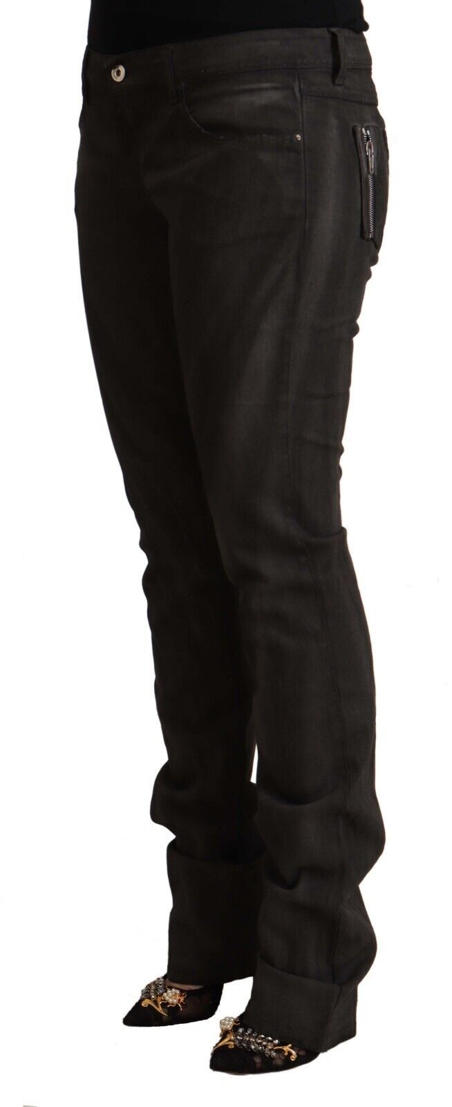 Elegant Mid Waist Skinny Black Trousers