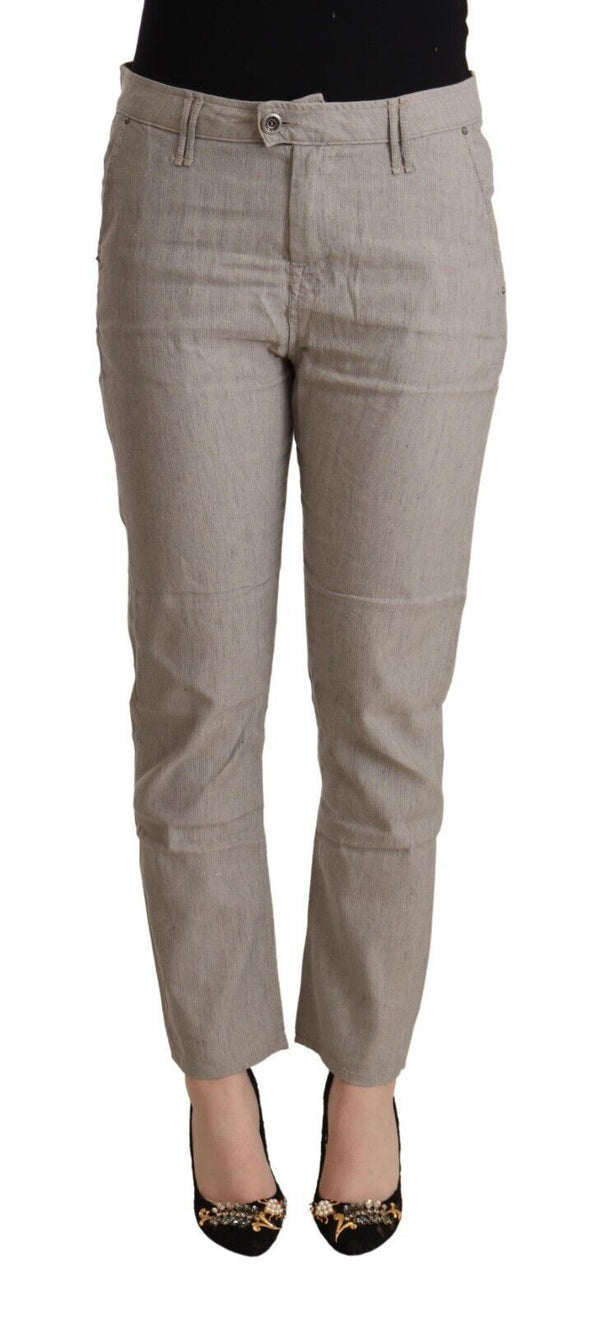 Eleganti pantaloni di lino rastremati grigio chiaro