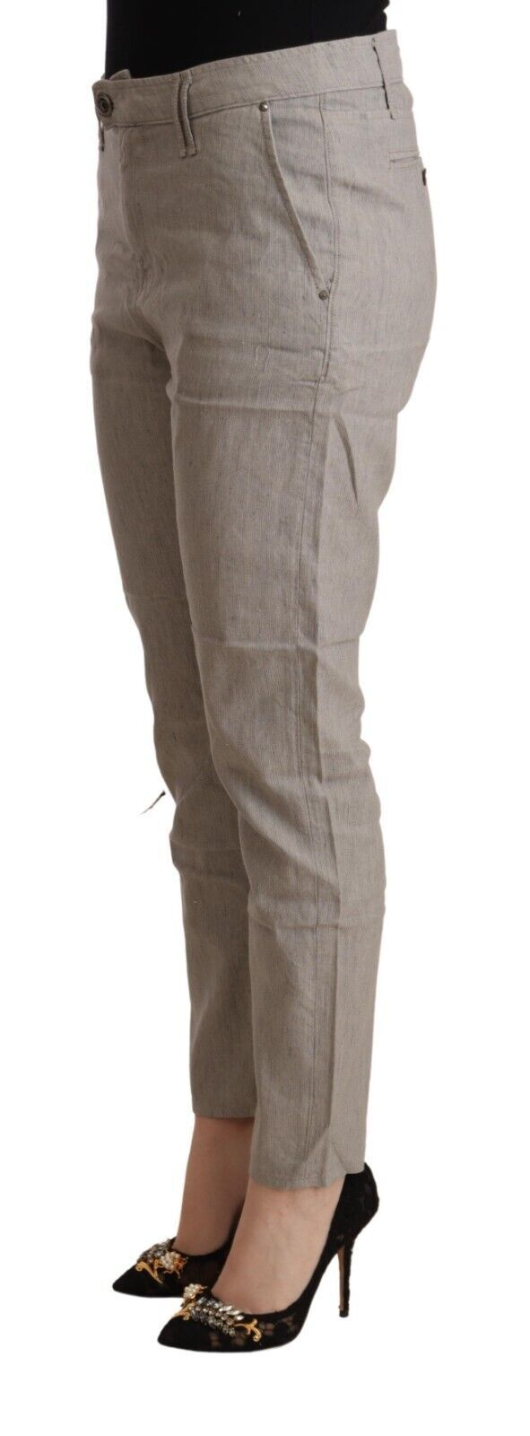 Eleganti pantaloni di lino rastremati grigio chiaro