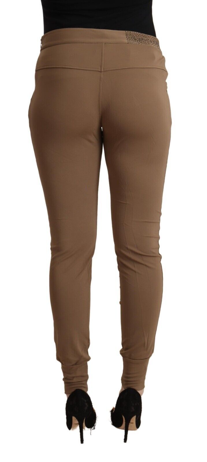 Pantalon effilé à la taille mi-taille marron chic