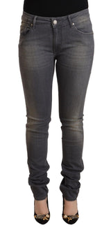 Jean skinny gris foncé élégant - fermeture de fermeture éclair à taille basse