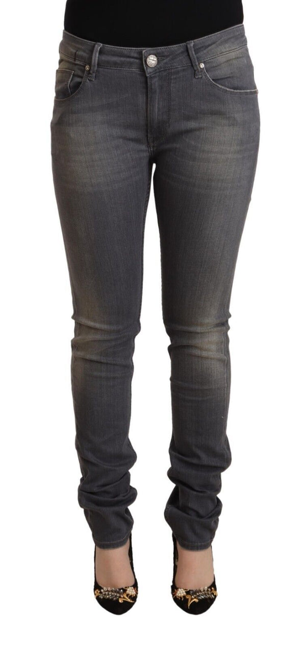 Jean skinny gris foncé élégant - fermeture de fermeture éclair à taille basse