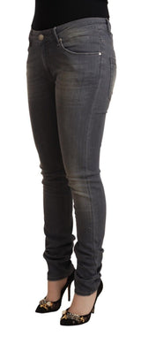 Elegante dunkelgraue Skinny -Jeans - Low Taille Reißverschluss