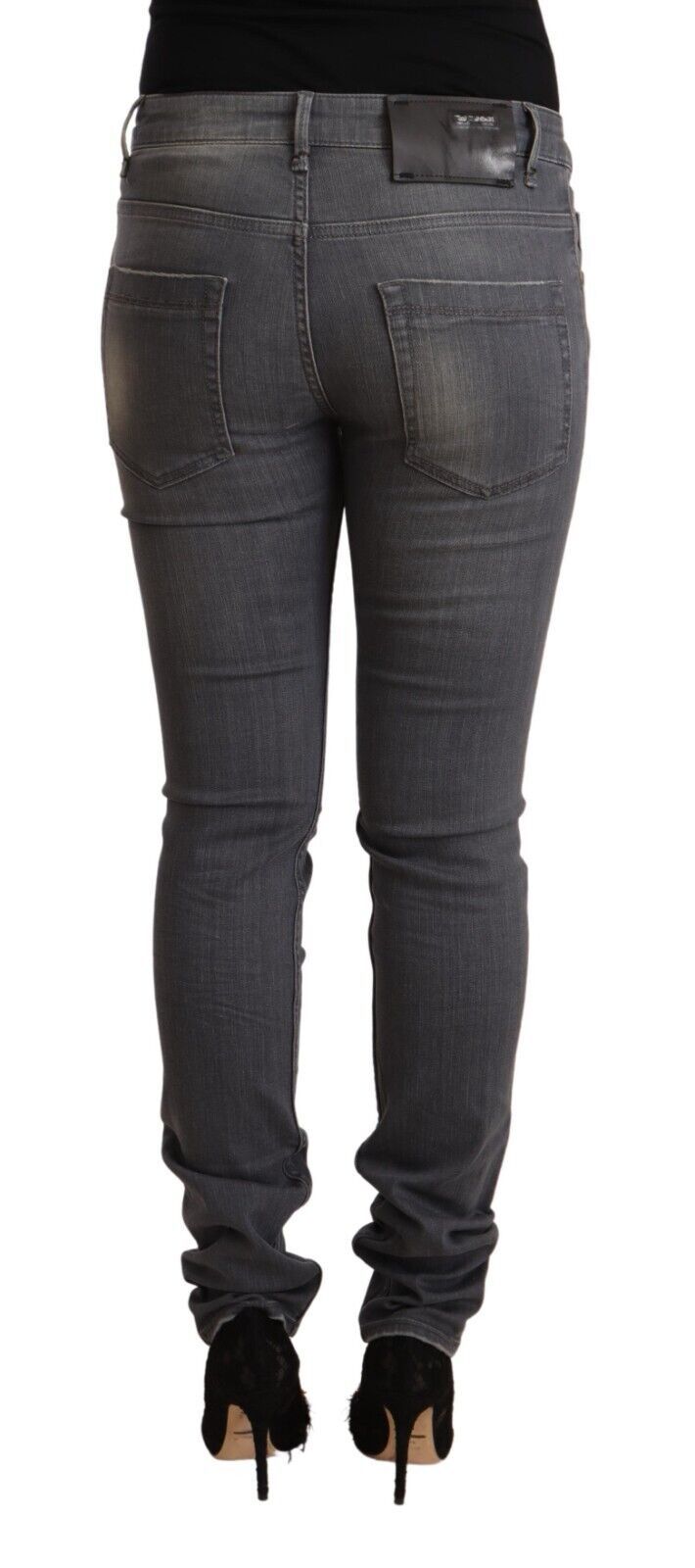 Elegante dunkelgraue Skinny -Jeans - Low Taille Reißverschluss