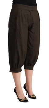 Pantaloni harem cropped chic in miscela marrone di lusso