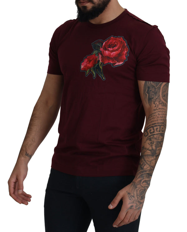 TEE ELEGANT Burdeos Roses Motif Creweck.