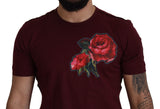 Κομψό Bordeaux Roses Motif Crewneck Tee