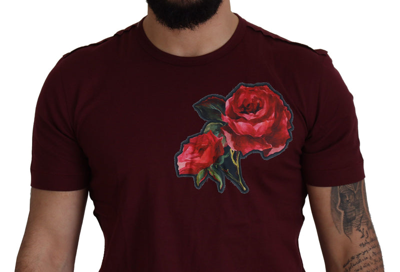 TEE ELEGANT Burdeos Roses Motif Creweck.