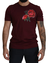 Elegant Bordeaux Roses Motiv Crewneck -T -Shirt