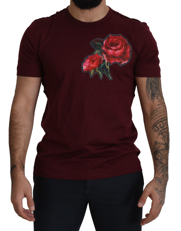 Κομψό Bordeaux Roses Motif Crewneck Tee