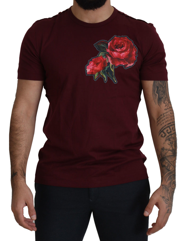 TEE ELEGANT Burdeos Roses Motif Creweck.