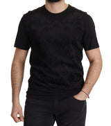 Elegante camiseta de cuello de tripulación de barroque negro