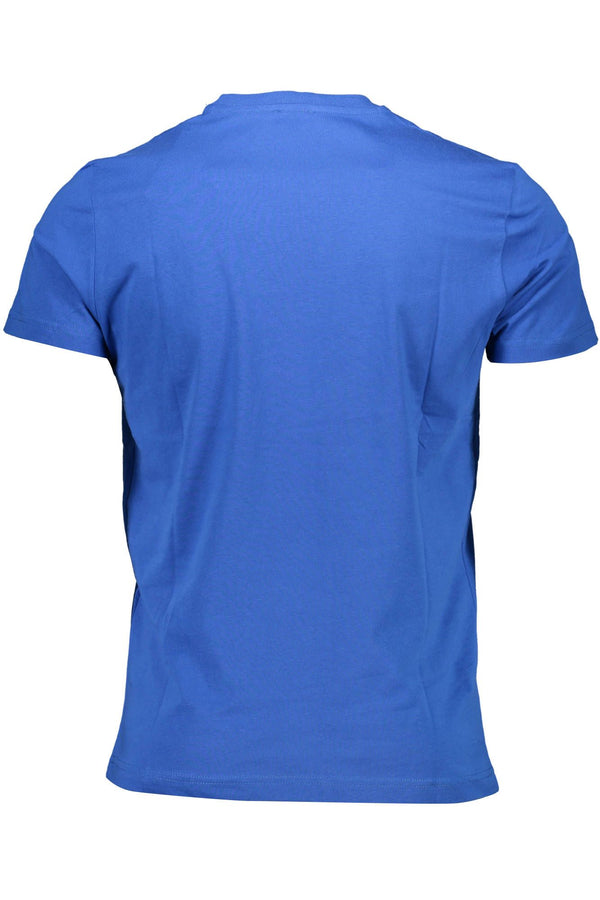 Erhöhte blaue Crew -Hals -Baumwoll -T -Shirt