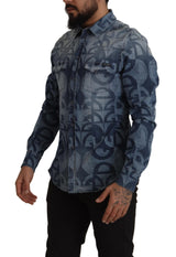 Elegante camicia da uomo blu casual in forma slim