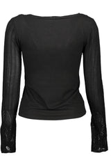 Chic en V-Neck Lace Accent Black