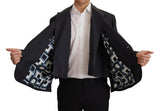 Elegante blazer de lino azul marino de seno de pecho