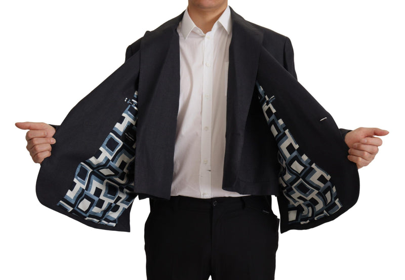 Elegante blazer de lino azul marino de seno de pecho