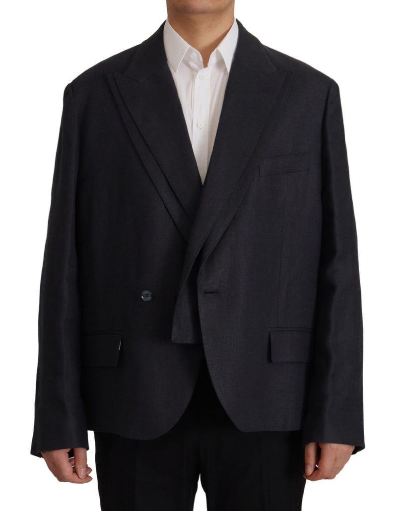 Elegante blazer de lino azul marino de seno de pecho