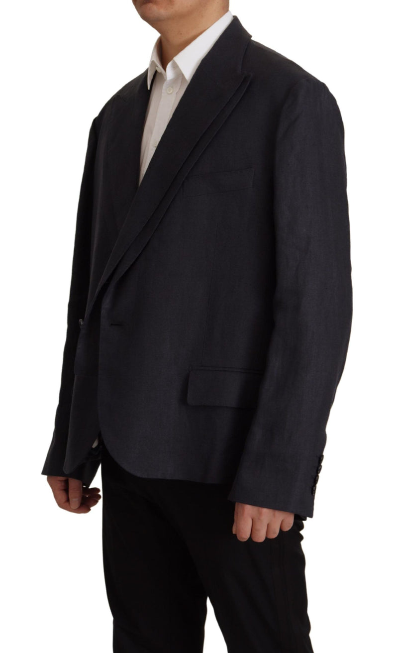 Elegante blazer di lino blu scuro a doppio petto