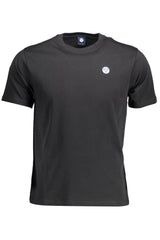 Sleek Black Round Neck Tee with Logo Accent