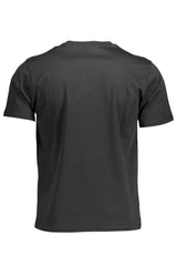 Sleek Black Round Neck Tee with Logo Accent