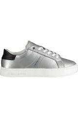 Elegant Silver Laced Sneakers with Contrasting Sole