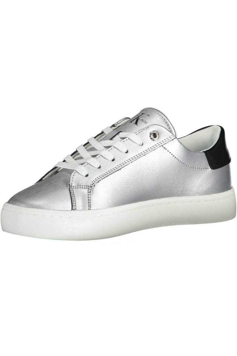 Elegant Silver Laced Sneakers with Contrasting Sole