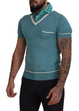 Elegante camiseta de polo de seda con estampado de cuello de bote