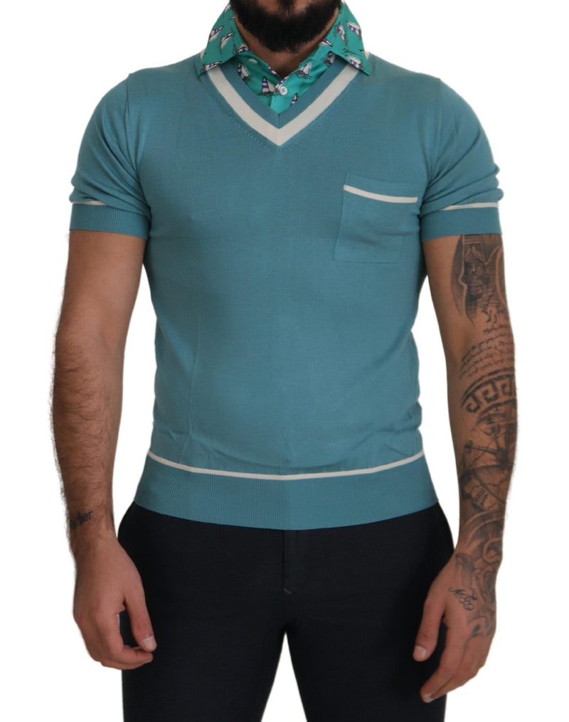 Elegante camiseta de polo de seda con estampado de cuello de bote